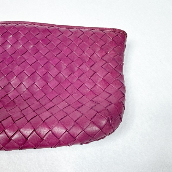Bottega Veneta Intrecciato Weave 2009 Magenta Clutch Cosmetic Pouch Leather Zip - Picture 9 of 10